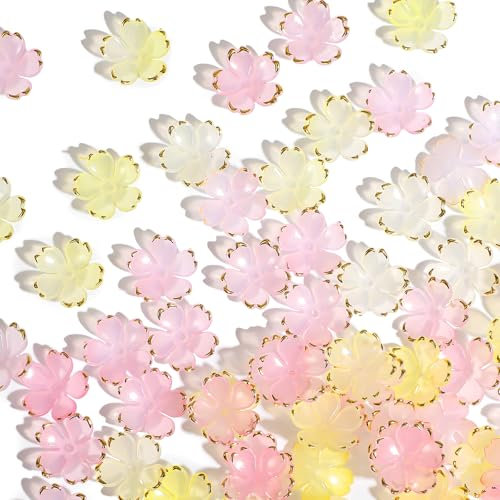 100 Stück Blumen Abstandsperlen Perlen zum Auffädeln Kirschblüten Blumenperlen Acryl Perlen zum Auffädeln Perlen Flower Beads für Armbänder für Diy Schmuck Basteln Halsketten Ohrringe
