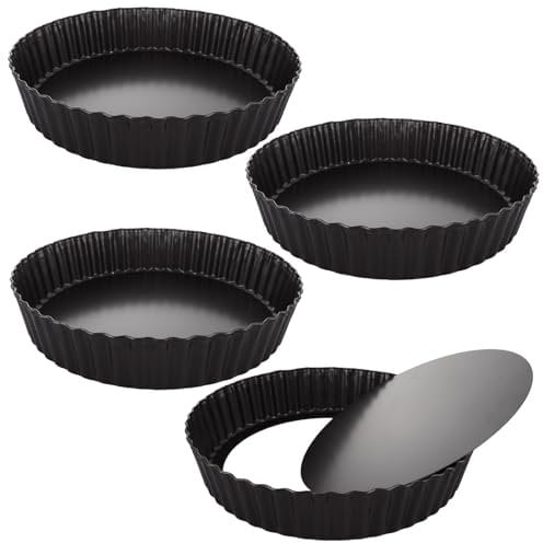 GBACHOOSE 4 Pcs Deep Quiche Pan, 27.5cm/10.8inch Quiche Tins with Loose Bottom, 5.5cm Deep Tart Tin, Non-Stick Quiche Dish, Round Flan Tins for Baking Pies Pizza Cheese Cakes Fruit Tart