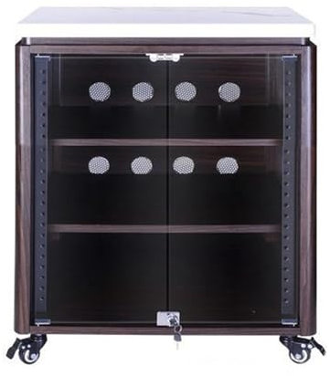 LYXWGRZD Audio Rack HiFi Regal, mehrstufiger HiFi Rack, Phonoschrank mit Tür aus gehärtetem Glas, Record Player Stand mit universellem Raddesign, Starke Tragfähigkeit(67cm/26.3in)