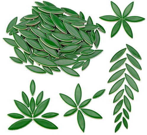 Filhome Mosaiksteine zum Basteln 500g Blütenblatt Glasmosaik Selbstklebend für Kunstwerk, Wanddekoration & Mosaik Basteln (Grün- 200g)