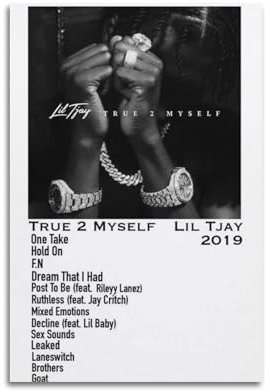 True 2 Myself Lil TjayAlbum Musikfiguren Album Poster Heimdekoration Büro Dekor Wohnzimmer Dekor Teenager Schlafzimmer Leinwand Gemälde Druck Geschenk Unframe-Stil 20 x 30 cm