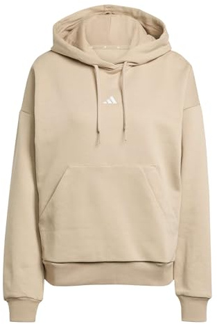 adidas Damen Essentials SMALL Logo Feel Cozy Hoodie, warm Sandstone/White, XL