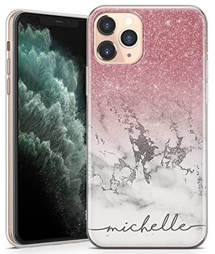 TULLUN Personalisierte Handyhülle für iPhone 13 Mini - Klare Soft Gel Benutzerdefinierte Roségold & Ombre Glitzern Effekte Design Stil Buchstabe Text - Name Unterseite