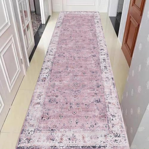 Hibate Boho Kurzflor Küchenteppich Waschbar rutschfest Küchenläufer Teppich Flur Flurteppich Läufer Lang für Küche Schlafzimmer Kitchen Laundry Room Bathroom 60 x 180 cm, Pink