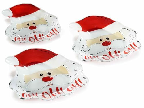 Gruppo Maruccia - Set 6 Piatti in Vetro Colorato a Forma di Babbo Natale - Per Antipasti e Aperitivi Natalizi - Set da 6