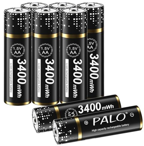 8 batterie AA ricaricabili al litio/3400 mWh – 1,5 V batterie ricaricabili AA ad alta capacità, ricarica rapida 1200 volte ciclo lungo