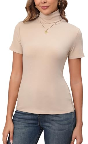 Pull Col Roulé Femme Chaussette Body Tricot Léger Manches Courtes Tee Shirt Top Haut Ajusté Moderne Col Montant sous Pull Basique Pullover Laine Vintage Chic Hiver Automne Printemps