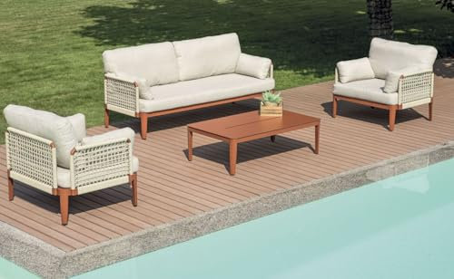 Gruppo Maruccia - Salotto da Giardino in Alluminio e Corda - 5 Posit con divano, Poltrobne, Tavolino, Cuscini - Arredo Luxury per Esterni di Casa, Hotel (Rosso)
