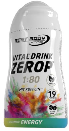 Best Body Nutrition Zerop Getränkekonzentrat Energy, 48 ml | Zuckerfrei, kalorienarm, mit Vitamin B1, B6 und Niacin, Mischverhältnis 1:80, Geschmack Energy