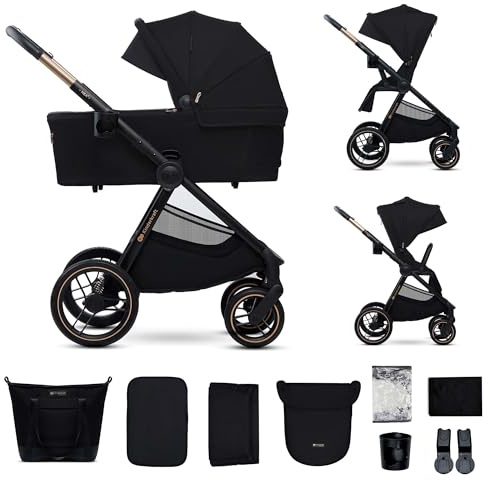 Kinderkraft NEA 2 Kinderkraft buggy von Geburt bis 22 kg, Zusammenklappen mit einer Hand, Liegeposition, großes Verdeck, alle 4 Räder gedämpft, extrem leicht, UPF50+, Korb bis zu 5 kg, Schwarz