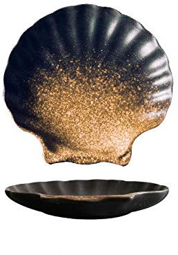 ETZRYSYB Platos llanos de porcelana, vajilla de cerámica, clubes de restaurante, forma de concha, irregulares (latón)