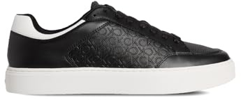 Calvin Klein CLEAN Cup Low Laceup Mono Sneaker Herren, Ck Black/Bright White Allover, 43 EU Narrow