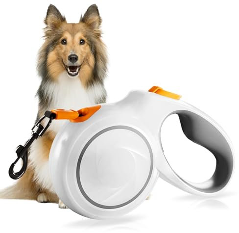 5M Correa Perro Extensible, Correa Extensible para Perros, Correa Retráctil, Correa Extensible Perro, Dog Leash, 360° Anti Enredo para Perros Pequeños, Medianos Y Grandes Soporta hasta 50kg(Naranja)