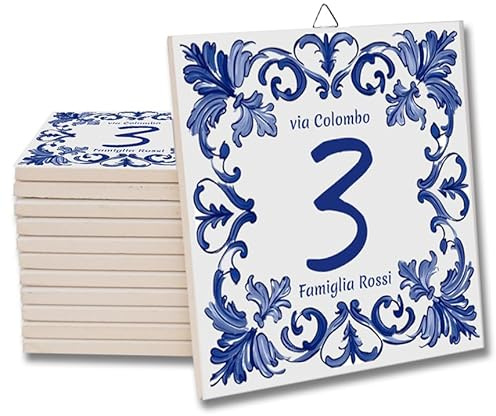MATTONELLA in ceramica NUMERO CIVICO PERSONALIZZATO piastrella cucina bagno camera stanze della casa Greca blu da appendere o siliconare