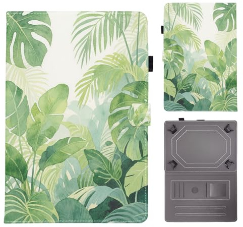 Bemoloon Coque en Cuir PU pour Universal 10-11 - Couleurs Vibrantes & Motifs Élégants, Protection, Support, Housse pour DOOGEE Blackview Tablet 10, Monstera