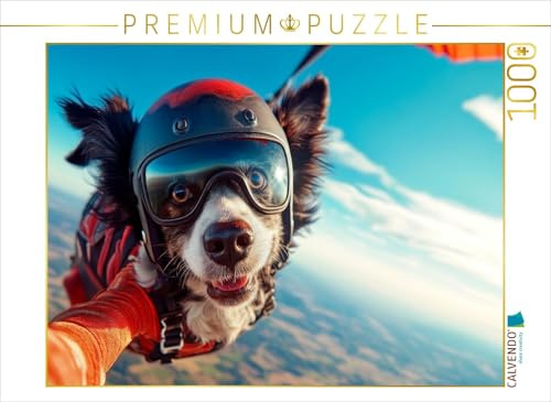 Puzzle · Highflyer mit Herz | Mutiger Hund beim Fallschirmspringen · 1000 Teile · Lege-Größe 64 × 48 cm · CALVENDO Puzzle