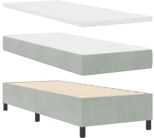 vidaXL Boxspringbett mit Samtmatratze & Bank Hellgrau 80X200 cm | Zeitgenössisches Diamantblock-Design Einfache Montage inklusive Nur für Erwachsene Schlafzimmermöbel Einzel-Schaum Luxus modern