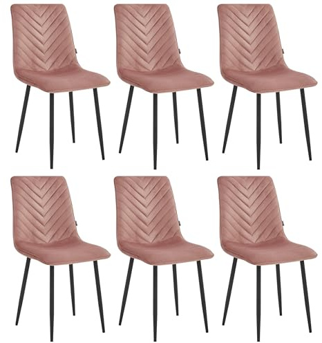 Colenis Chaise Salle à Manger, Lot de 6, Velours Rose Doux, Design scandinave Moderne, Chaise élégante pour intérieur Lumineux, Pieds métal Noir,Senny