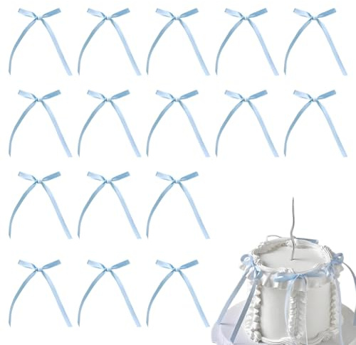 20Pcs Bow Cake Topper, Bow Knot Ribbons Cake Dessert Decorations for Birthday Wedding Party Anniversary (Blue)