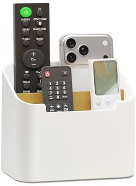 PAVSTINE Remote Control Holder, Large TV Remote Holder with Compartments | Desk Organiser for TV Receiver, DVD, 4K Stick & Blu-ray Remote Controls, Pen Storage Caddy, White