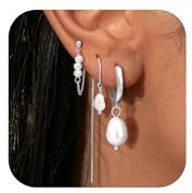 Turandoss 3 Paar Ohrringe Gold für Damen, Perlenohrringe Hängend Gold | Perlen Ohrringe Gold/Silber Set, Ohrringe Perlen Hängend, Perlenohrringe Gold, Hypoallergene, Wasserfeste Goldene Ohrstecker