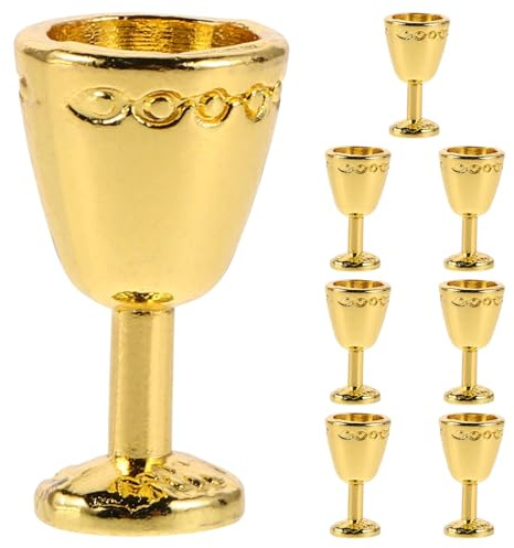 Kisangel 8pcs Miniature Dollhouse Vintage Alloy Wine Goblets, Tiny Golden Metal Red Wine Cups for Doll Kitchen and Restaurant Décor Accessories