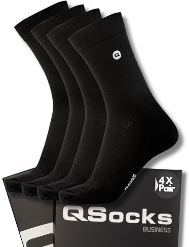 QOLONIA QSOCKS Socken Herren 43-46 & 39-42 – 4 Paar Business Anzugsocken ohne Naht, Herrensocken mit Komfortbund aus atmungsaktivem Baumwollmix für Anzug & Büro – Schwarz Navy Grau Beige Braun