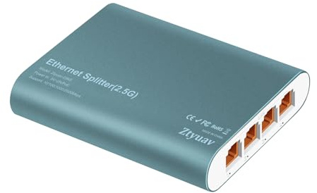 1 to 4 Ethernet Splitter mit 2,5 Gbit/s und POE-Eingang, 5-Port-Netzwerk-Switch mit 2,5 Gbit/s und Typ-C-Stromkabel für Cat5/5e/6/7/8-Kabel, Aluminiumgehäuse, Plug-and-Play für Router, PC, ADSL-Hub