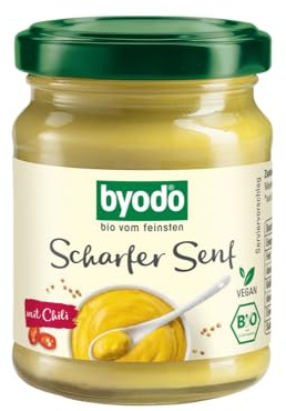 Bio Senf scharf 125ml - Byodo Bio-Senf | Vegan & Glutenfrei | Ideal für Würstchen und Sandwiches | Aus ökologischem Anbau | Senfliebhaber Gourmet-Genuss