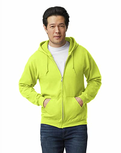 Gildan Adult Fleece Zip Hoodie Sweatshirt, Style G18600, Multipack, Safety Green (1-pack), Large
