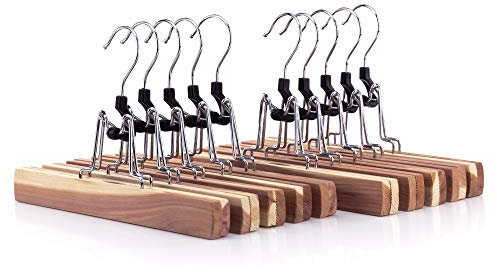 HANGERWORLD 10 Natural Cedar Wood 27cm Moth Repellent Clothes Trouser Skirt Clamp Hangers