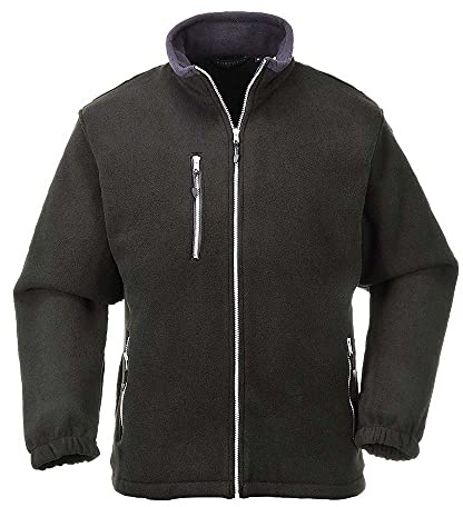 Portwest F401 City Fleece Long Sleeve Contrast Silver Zip Machine Washable | Black, 2X Large, Secure Fit, Polyester, Drawcord Adjustable Hem, Elasticated Cuffs, Phone Pocket, Zipped Pockets, Corporate