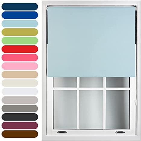 FURNISHED Roller Blinds Thermal Blackout Roller Blind - Trimmable Insulated UV Protection Child Safe Easy Fit Home Office Window Blinds, Duck Egg Blue, 120W x 165H cm