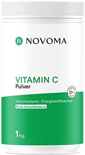Vitamina C Pura en Polvo 1 kg | 100% Ácido L-Ascórbico | Polvo Ultra Fino | Mejora el Sistema Inmunológico | Envasado en Francia | Cuchara Medidora Incluida | NOVOMA (ex Nutrivita)