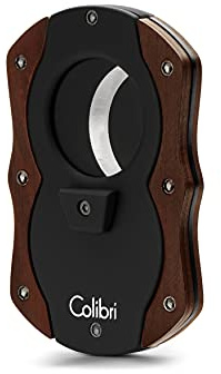 Colibri Cut - Doppel-Guillotine - Zigarrenschneider - Schwarz mit roten Holzakzenten - Federauslöser - Bis zu 62 Ringmaß-Zigarren - Ergonomisches Design - Inklusive Geschenkbox