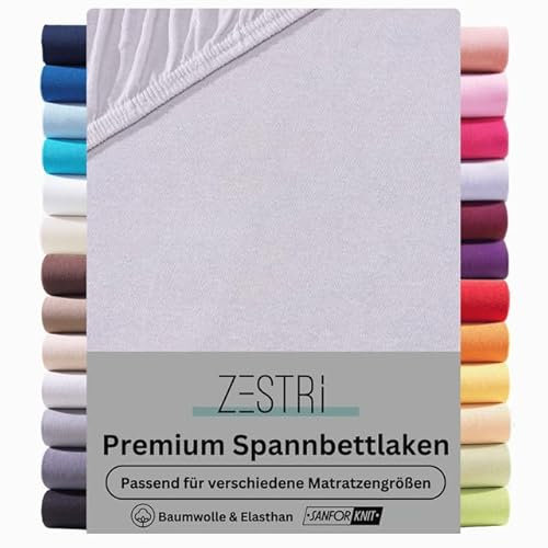 Zestri Premium Spannbettlaken Spannbetttuch | für Boxspringbett und Wasserbett | Stoffgewicht 190g/m² | ÖKO-TEX | 180x200 bis 200x220 cm + 40 cm Steghöhe | Silber