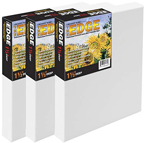 Creative Mark The Edge Deluxe Cotton 1-1/2 Deep Stretched Canvas for Painting, 12x12 Pack of 3, 14oz. Primed Weight, Universal Archival Priming, Medium Tooth, Hand-Stretched Canvas for Painters