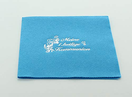 VIP DEKO Meine 1.heilige Kommunion Untersetzer Cocktail Servietten | aus Premium-Line Material | Stoffähnliche edle Textil-Struktur | blau | 20 St. | 25 x 25 cm | hochwertige Goldprägung | (blau)