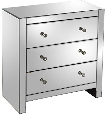 DRW Kommode mit 3 Schubladen aus Glas und Holz in Spiegel, 80 x 35 x 77 cm