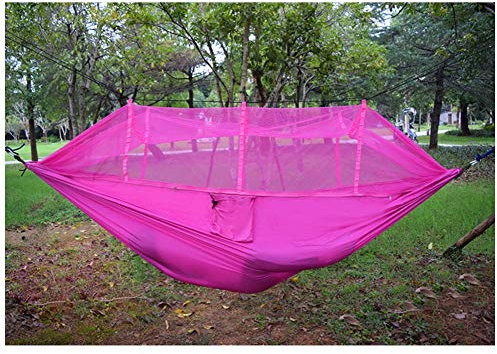 YOUCAI Reise Camping Hängematte mit Moskitonetz Outdoor Indoor Garden Hängematte Leicht Tragbar Reise Bett für Wandern Pink 260x145cm