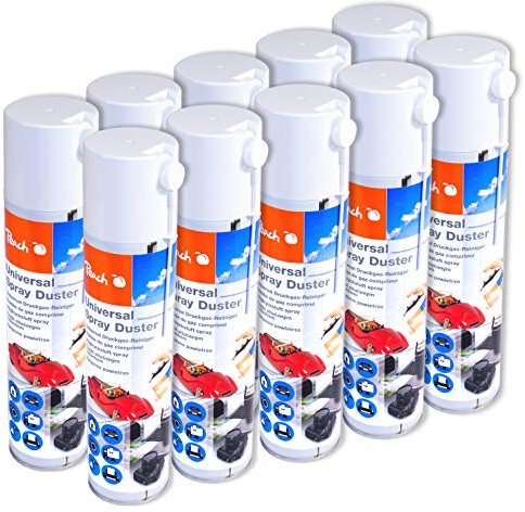 Peach Universal Druckluftreiniger PA100, 400 ml, 10 Stück | Präzise, Dank Sprühkopfverlängerung | Ideal für die Reinigung im Haushalt und Büro | auch für Empfindliche Geräte | H-Fckw/ Fckw - frei
