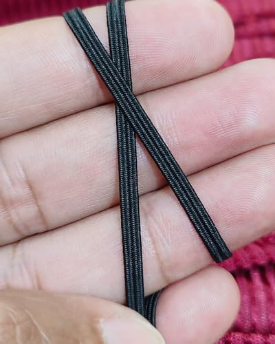 Noshad® 3mm -1/8 Cordoncino elastico piatto nero per cucire maschere fai-da-te, arti e mestieri, sartoria, merceria e accessori di abbigliamento, materiali, forniture (20 metri, 22 iarde)