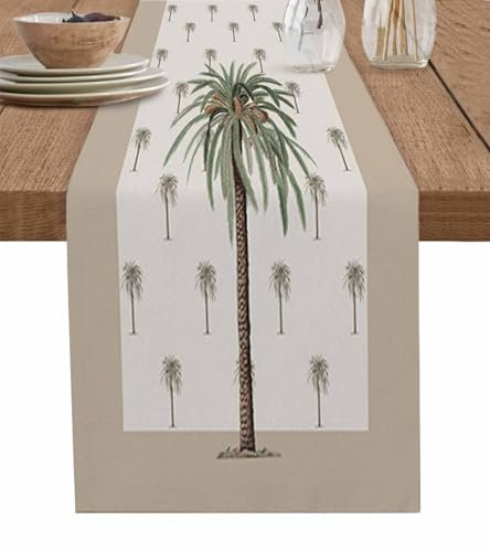 Gsypo Tropische Tischläufer, 308 cm lang, Palme, Sommer-Tischläufer für Familien-Abendessen, Hochzeit, Outdoor Indoor Party, Baumwoll-Polyester-Mischgewebe, Kommode, Schal, Tischdekorationen