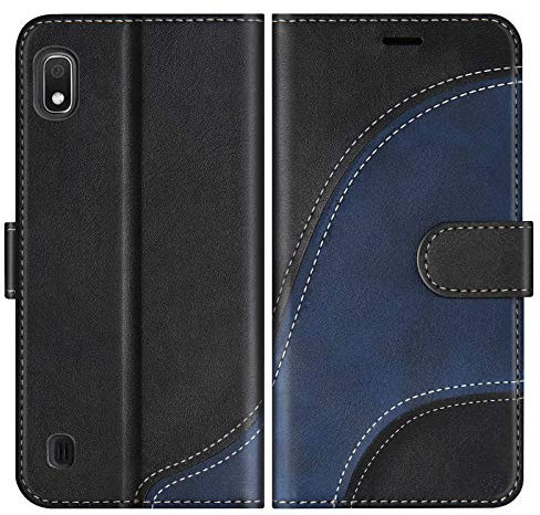 BoxTii Hülle für Galaxy A10 / Galaxy M10, Leder Handyhülle für Samsung Galaxy A10 / Galaxy M10, Ledertasche Klapphülle Schutzhülle mit Kartenfächer und Magnetverschluss, Schwarz