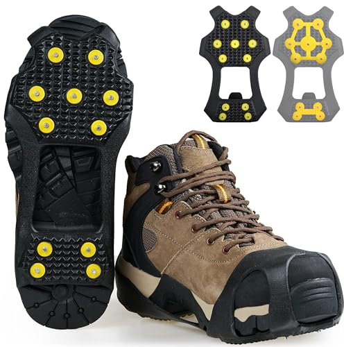 Ice Grips Stollen 11 Stollen Schnee Traktion Cleats Steigeisen für Schuh und Stiefel Rutschfester Überschuh für Gehen auf Schnee und Eis Gummi Walking Cleats Anti Slip Steigeisen (L)