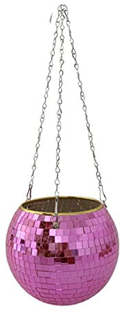 Aimexn Disco Ball Planter Plastic Macrame Plant Hanger with Chains and Hook Boho Disco Mirror Ball Hanging Planter Round Pots Disco Ball Decor