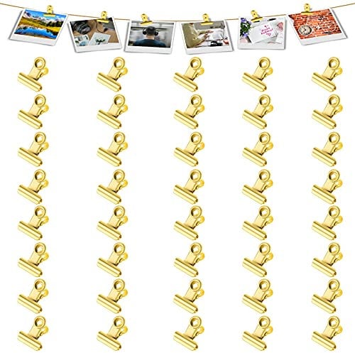 Molain 40Pcs Gold Binder Clips, 0.87 Inch(22mm) Metal Hinge Clips for Food Packages, Mini Picture Clips, Small Paper Clamps, Binder Clips, Photo File Paper Document Clip for Home and Office Supplies