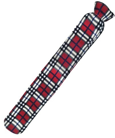 Primes DIY 2litre Extra Long hot Water Bottle with Fleece Cover Large 2 Litre Leopard Print Hot Water Bottle Wrap Around Super Soft 72 cm Design for Back, Neck, Legs (Red)