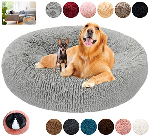 KZhanmy Panier Rond Dehoussable - Grande Taille Chien Coussin Anti-dérapant Anti Stress en Doux pour Moyen et Grand, 12 Couleurs