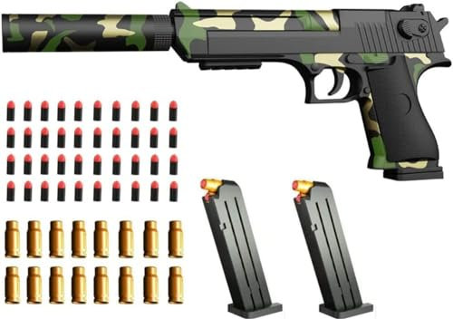 AGDLLYD Spielzeug Pistole,Wüstenadler,Kinder Pistole mit Schalldämpfer,Schaumstoff-Blaster,40 Darts,1:1 Spielzeugpistole-Look echt,für Sicherheitstraining oder Spiel (Armeegrün)